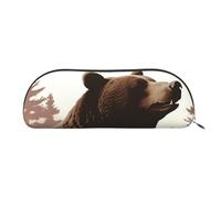 FHEBNDS Wild Bear Make-up-Tasche für Damen und Herren, großes Federmäppchen, ästhetisches Federmäppchen, Münztasche, Leder-Kosmetiktasche mit Reißverschluss, Büro-Organizer, Reiseutensilien, silber
