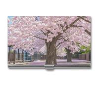 FHECVBN Visitenkartenetui mit Kirschblüten-Motiv, bedruckt, schmal, Metall, Visitenkarten-Organizer, Kreditkartenhalter, Schnalle, für Männer und Frauen, Cherry Blossom, 3.7 x 2.2 x 0.3 Inches, Casual