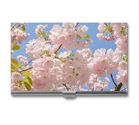 FHECVBN Visitenkartenetui mit Kirschblüten-Motiv, bedruckt, schmal, Metall, Visitenkarten-Organizer, Kreditkartenhalter, Schnalle, für Männer und Frauen, Cherry Blossom, 3.7 x 2.2 x 0.3 Inches, Casual