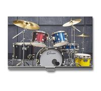 FHECVBN Visitenkartenhalter, cooles Schlagzeug-Set, bedruckte Tasche, Namenskartenetui, schmal, Metall, Visitenkarten-Organizer, Kreditkartenhalter, Schnalle, Verschluss für Männer und Frauen, Cooles