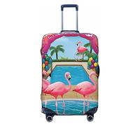 FHEDVBN Gepäckabdeckung mit Flamingo- und Schwimmbad-Motiv, waschbar, dehnbar, kratzfest, Reisekoffer-Abdeckung, elastisch, passend für 45,7 - 81,3 cm Gepäckhülle, Schwarz , XL