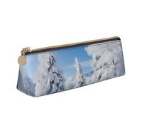FHEDVBN Make-up-Tasche aus Leder mit schneebedeckten Winterbäumen, für Arbeit, Büro, Stifteetui mit Reißverschluss, ästhetische Bleistift-Aufbewahrungstasche, tragbare Münztasche, Geldbörse für Reisen