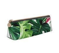 FHEDVBN Make-up-Tasche aus Leder mit tropischen Blättern, für Arbeit, Büro, Stifteetui, ästhetische Bleistift-Aufbewahrungstasche, tragbare Münztasche, Geldbörse für Reisen