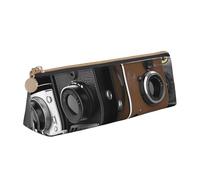 FHEDVBN Make-up-Tasche im Retro-Stil mit cooler Kamerasammlung, Leder-Federmäppchen für Arbeit, Büro, Stifteetui, ästhetische Bleistift-Aufbewahrungstasche, tragbare Münztasche, Geldbörse für Reisen