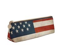 FHEDVBN Make-up-Tasche mit amerikanischer USA-Flagge, Vintage-Stil, Leder, Federmäppchen für Arbeit, Büro, Stifteetui, ästhetische Bleistift-Aufbewahrungstasche, tragbare Münztasche, Geldbörse für