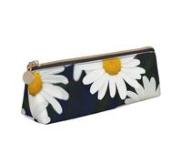 FHEDVBN Make-up-Tasche mit Blumenmotiv und Gänseblümchen, Leder, für Arbeit, Büro, Stifteetui, ästhetische Bleistift-Aufbewahrungstasche, tragbare Münztasche, Geldbörse für Reisen