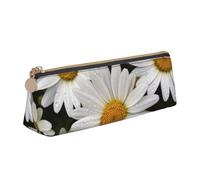 FHEDVBN Make-up-Tasche mit Gänseblümchen-Motiv, Leder, Federmäppchen für Arbeit, Büro, Reißverschluss, ästhetische Bleistift-Aufbewahrungstasche, tragbare Münztasche, Geldbörse für Reisen