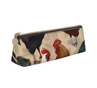 FHEDVBN Make-up-Tasche mit Hahn- und Huhn-Aufdruck, Leder-Federmäppchen für Arbeit, Büro, Reißverschluss, ästhetische Bleistift-Aufbewahrungstasche, tragbare Münztasche, Geldbörse für Reisen