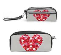 FHESDCW A Big Heart Kleine Herzen Federmäppchen Große Kapazität Mit Reißverschluss, Hängende Wasserdichte Kosmetiktasche für Reisen, Vintage Leder Federmäppchen für Damen Herren