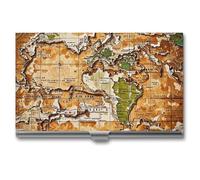 FHESDCW A Worn-out World Map Visitenkartenhalter für Männer & Frauen, professionelles Kartenetui mit Schnallenverschluss, kompaktes und tragbares Metalletui für Büroangestellte, Stil, Einheitsgröße