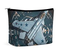 FHESDCW Air Force Fighter Jet Make-up-Tasche für Damen, PU-Leder, wasserdichte Kosmetiktasche mit Reißverschluss, tragbarer Reise-Make-up-Organizer