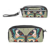 FHESDCW Ancient Butterfly Federmäppchen Große Kapazität mit Reißverschluss, Hängende Wasserdichte Kosmetiktasche für Reisen, Vintage Leder Federmäppchen für Damen Herren