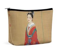 FHESDCW Asiatische Make-up-Tasche für Damen, PU-Leder, wasserdicht, Kosmetiktasche mit Reißverschluss, tragbarer Reise-Make-up-Organizer