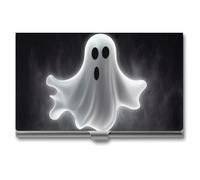 FHESDCW Black and Halloween Ghost Visitenkartenhalter für Männer & Frauen, professionelles Kartenetui mit Schnallenstil, kompaktes und tragbares Metallgehäuse für Büroangestellte, Stil, Einheitsgröße