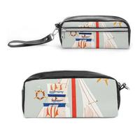 FHESDCW Cartoon-Segelboot-Federmäppchen, große Kapazität, mit Reißverschluss, wasserdichte Kosmetiktasche für Reisen, Vintage-Leder-Bleistifttasche für Damen und Herren