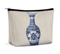 FHESDCW Chinesische blaue Porzellan-Vase, Make-up-Tasche für Damen, PU-Leder, wasserdichte Kosmetiktasche mit Reißverschluss, tragbarer Reise-Make-up-Organizer