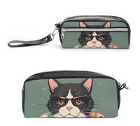 FHESDCW Cool Rich Gangster Boss Cat Federmäppchen Große Kapazität mit Reißverschluss, Hängende Wasserdichte Kosmetiktasche für Reisen, Vintage Leder Federmäppchen für Damen Herren