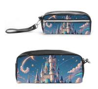 FHESDCW Cooles ästhetisches Schloss-Federmäppchen, großes Fassungsvermögen, mit Reißverschluss, wasserdichte Kosmetiktasche für Reisen, Vintage-Leder-Federmäppchen für Damen und Herren