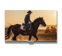 FHESDCW Cowboys Reitpferde Visitenkartenetui für Männer & Frauen, professionelles Kartenetui mit Schnallenverschluss, kompaktes und tragbares Metalletui für Büroangestellte, Stil, Einheitsgröße