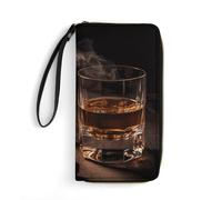 FHESDCW Damen-Geldbörse aus Leder für Zigarren und Whiskey, kleine Geldbörse, mehrere Mini-Kartenhalter, Organizer, Damen-Armband mit Kartenfächern, Ausweisfenster, Reißverschluss, Münzgeldbörse,