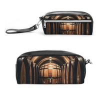 FHESDCW Federmäppchen aus Eichenfässern zur Aufbewahrung von Wein, großes Fassungsvermögen, mit Reißverschluss, wasserdichte Kosmetiktasche für Reisen, Vintage-Leder-Federmäppchen für Damen und Herren