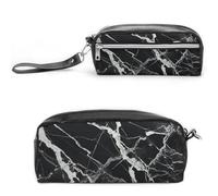 FHESDCW Federmäppchen aus schwarzem und weißem Marmor, große Kapazität, mit Reißverschluss, wasserdichte Kosmetiktasche für Reisen, Vintage-Leder-Federmäppchen für Damen und Herren