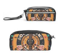 FHESDCW Federmäppchen für Bassgitarre, großes Fassungsvermögen, mit Reißverschluss, wasserdichte Kosmetiktasche für Reisen, Vintage-Leder-Federmäppchen für Damen und Herren