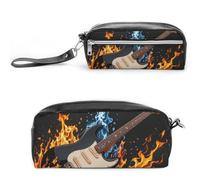 FHESDCW Federmäppchen für E-Gitarre, Musik, großes Fassungsvermögen, mit Reißverschluss, wasserdicht, Kosmetiktasche für Reisen, Vintage-Leder-Bleistifttasche für Damen und Herren