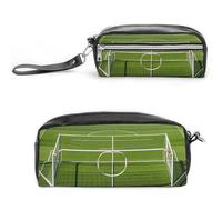 FHESDCW Federmäppchen für Fußballtorpfosten, Sportbereich, großes Fassungsvermögen, mit Reißverschluss, wasserdichte Kosmetiktasche für Reisen, Vintage-Leder-Federmäppchen für Damen und Herren