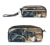 FHESDCW Federmäppchen für Hunde, die im Haus schlafen, große Kapazität mit Reißverschluss, wasserdichte Kosmetiktasche zum Aufhängen, für Reisen, Vintage-Leder-Federmäppchen für Damen und Herren