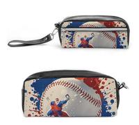 FHESDCW Federmäppchen im Baseball-Spritzer-Stil, großes Fassungsvermögen, mit Reißverschluss, wasserdichte Kosmetiktasche für Reisen, Vintage-Leder-Federmäppchen für Damen und Herren