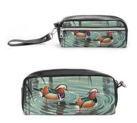 FHESDCW Federmäppchen im chinesischen Stil, Mandarinenenten, großes Fassungsvermögen, mit Reißverschluss, wasserdichte Kosmetiktasche für Reisen, Vintage-Leder-Federmäppchen für Damen und Herren
