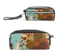 FHESDCW Federmäppchen im Retro-Stil, abstrakt, rostfarben, großes Fassungsvermögen, mit Reißverschluss, wasserdicht, Kosmetiktasche für Reisen, Vintage-Leder-Federmäppchen für Damen und Herren