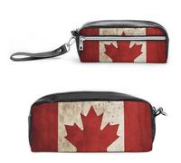 FHESDCW Federmäppchen im Retro-Stil mit Kanada-Flagge, großes Fassungsvermögen, mit Reißverschluss, wasserdichte Kosmetiktasche für Reisen, Vintage-Leder-Federmäppchen für Damen und Herren
