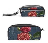FHESDCW Federmäppchen im Shabby-Chic-Stil, Rosen, großes Fassungsvermögen, mit Reißverschluss, wasserdicht, Kosmetiktasche für Reisen, Vintage-Leder-Federmäppchen für Damen und Herren
