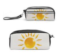 FHESDCW Federmäppchen mit abstrakter Kunst, goldenes Sonnenlicht, großes Fassungsvermögen, mit Reißverschluss, wasserdichte Kosmetiktasche für Reisen, Vintage-Leder-Federmäppchen für Damen und Herren