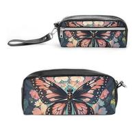 FHESDCW Federmäppchen mit Blumen, Schmetterlingen und Libellen, großes Fassungsvermögen, mit Reißverschluss, wasserdichte Kosmetiktasche für Reisen, Vintage-Leder-Federmäppchen für Damen und Herren