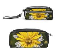 FHESDCW Federmäppchen mit Blumenmuster, großes Fassungsvermögen, mit Reißverschluss, wasserdicht, Kosmetiktasche für Reisen, Vintage-Leder-Federmäppchen für Damen und Herren, Gelb / Grau
