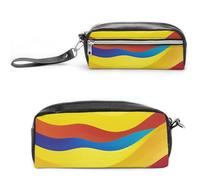 FHESDCW Federmäppchen mit bunten Wellen, großes Fassungsvermögen, mit Reißverschluss, wasserdichte Kosmetiktasche für Reisen, Vintage-Leder-Federmäppchen für Damen und Herren