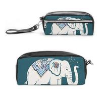 FHESDCW Federmäppchen mit Elefantenmuster, großes Fassungsvermögen, mit Reißverschluss, wasserdichte Kosmetiktasche für Reisen, Vintage-Leder-Federmäppchen für Damen und Herren