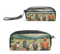 FHESDCW Federmäppchen mit großem Fassungsvermögen und Reißverschluss, wasserdichte Kosmetiktasche für Reisen, Vintage-Stifttasche aus Leder für Damen und Herren