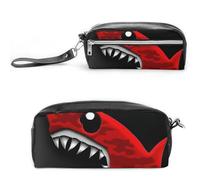 FHESDCW Federmäppchen mit Hai-Motiv, großes Fassungsvermögen, mit Reißverschluss, wasserdicht, Kosmetiktasche für Reisen, Vintage-Leder-Federmäppchen für Damen und Herren, Rot-Schwarz