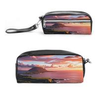 FHESDCW Federmäppchen mit hawaiianischem Sonnenuntergang, große Kapazität, mit Reißverschluss, wasserdichte Kosmetiktasche für Reisen, Vintage-Leder-Federmäppchen für Damen und Herren