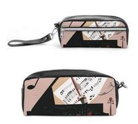 FHESDCW Federmäppchen mit Klavier-/Violinen-Musiknoten, großes Fassungsvermögen, mit Reißverschluss, wasserdichte Kosmetiktasche für Reisen, Vintage-Leder-Bleistifttasche für Damen und Herren