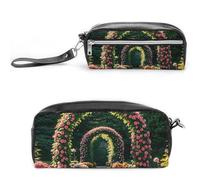 FHESDCW Federmäppchen mit Ornament-Pflanzen-Blumenbogen, großes Fassungsvermögen, mit Reißverschluss, wasserdichte Kosmetiktasche für Reisen, Vintage-Leder-Federmäppchen für Damen und Herren