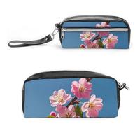 FHESDCW Federmäppchen mit rosa Blumen, großes Fassungsvermögen, mit Reißverschluss, wasserdichte Kosmetiktasche für Reisen, Vintage-Leder-Federmäppchen für Damen und Herren