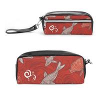 FHESDCW Federmäppchen mit rotem Meerestier, großes Fassungsvermögen, mit Reißverschluss, wasserdichte Kosmetiktasche für Reisen, Vintage-Leder-Federmäppchen für Damen und Herren