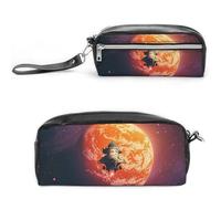 FHESDCW Federmäppchen mit Sonnenuntergang im Weltraum, große Kapazität mit Reißverschluss, wasserdichte Kosmetiktasche für Reisen, Vintage-Leder-Federmäppchen für Damen und Herren
