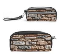 FHESDCW Federmäppchen mit Steinwand, großes Fassungsvermögen, mit Reißverschluss, wasserdichte Kosmetiktasche für Reisen, Vintage-Leder-Federmäppchen für Damen und Herren
