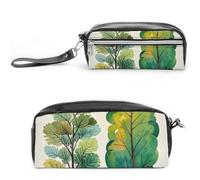 FHESDCW Federmappe mit Aquarell-Eukalyptusbäumen, großes Fassungsvermögen, mit Reißverschluss, wasserdichte Kosmetiktasche für Reisen, Vintage-Leder-Federmäppchen für Damen und Herren